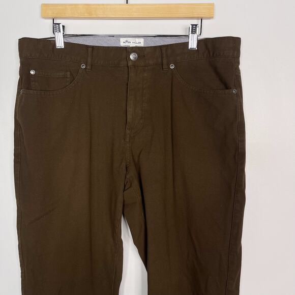 Peter Millar Size 35 Dark Brown Canvas Five Pocket Stretch Pants Cotton Straight - Picture 3 of 10
